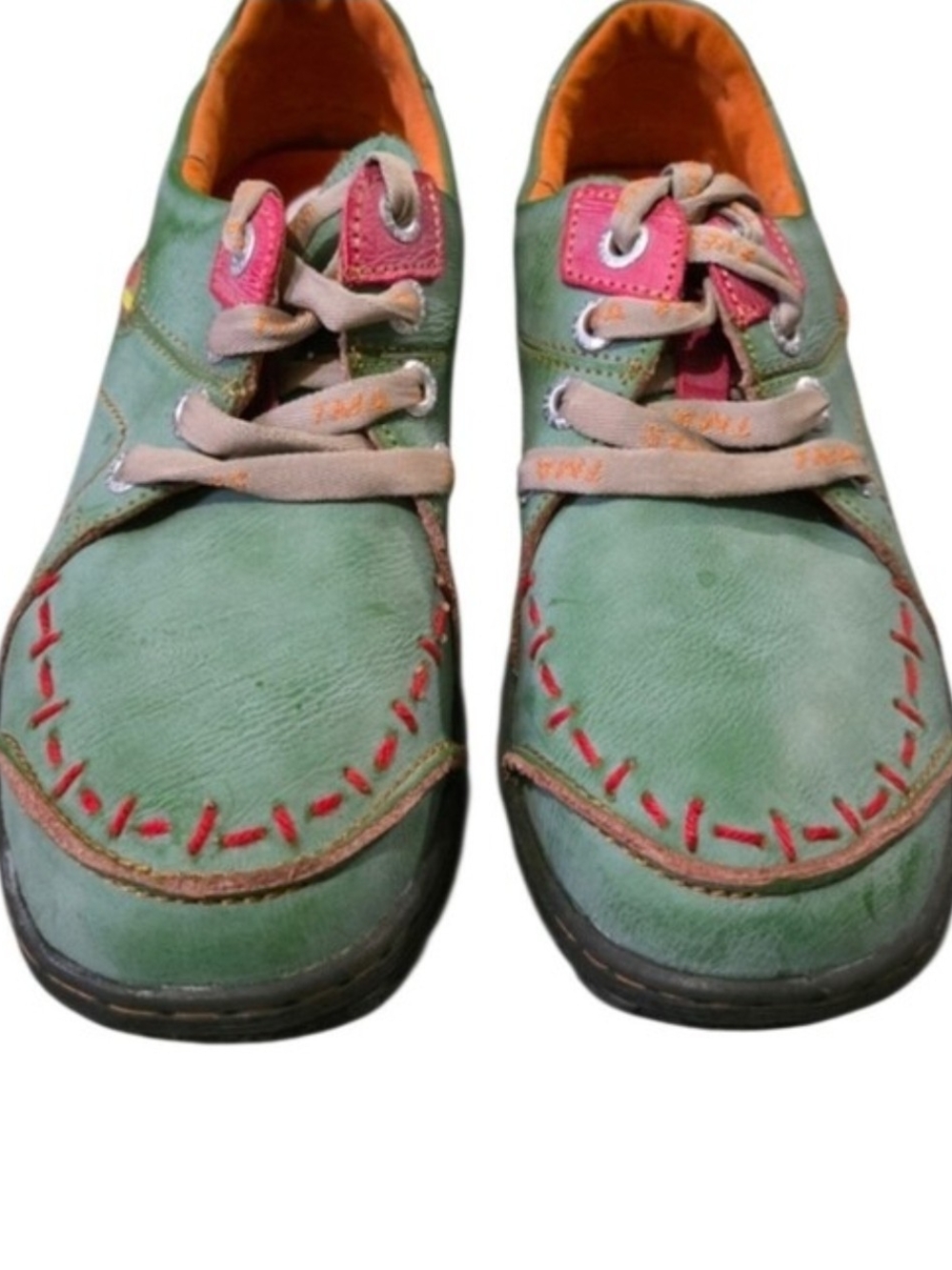 TMA Eyes Green Leather Stitching Womens Comfort Shoes